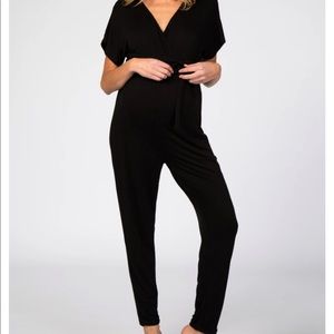 PinkBlush Black Wrap Tie Maternity Jumpsuit